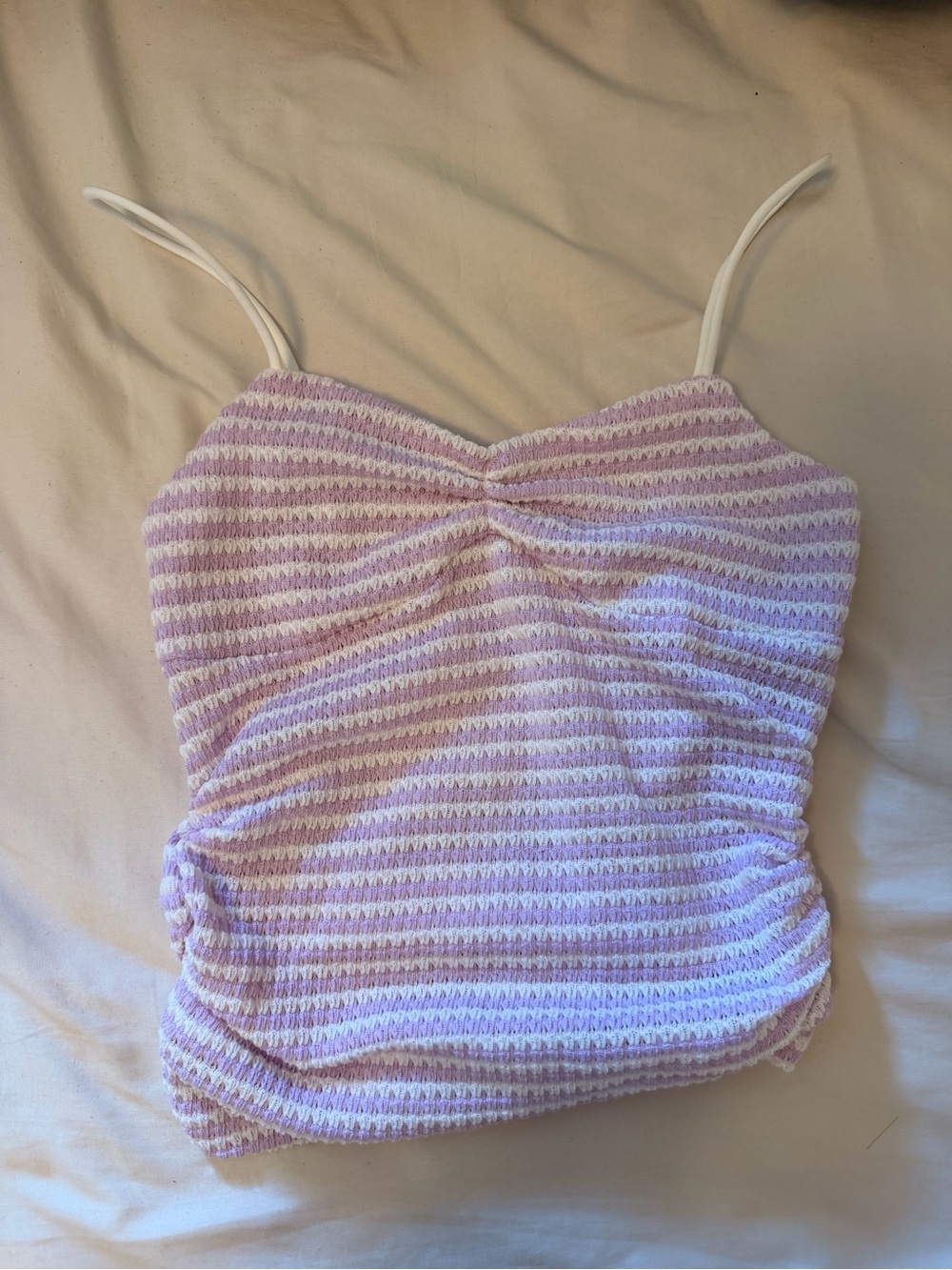 SHEIN Lavender and White Striped Knit Spaghetti Strap Tank Top